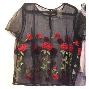 Forever 21+ NWT Sheer Embroidered Crop Top 3x